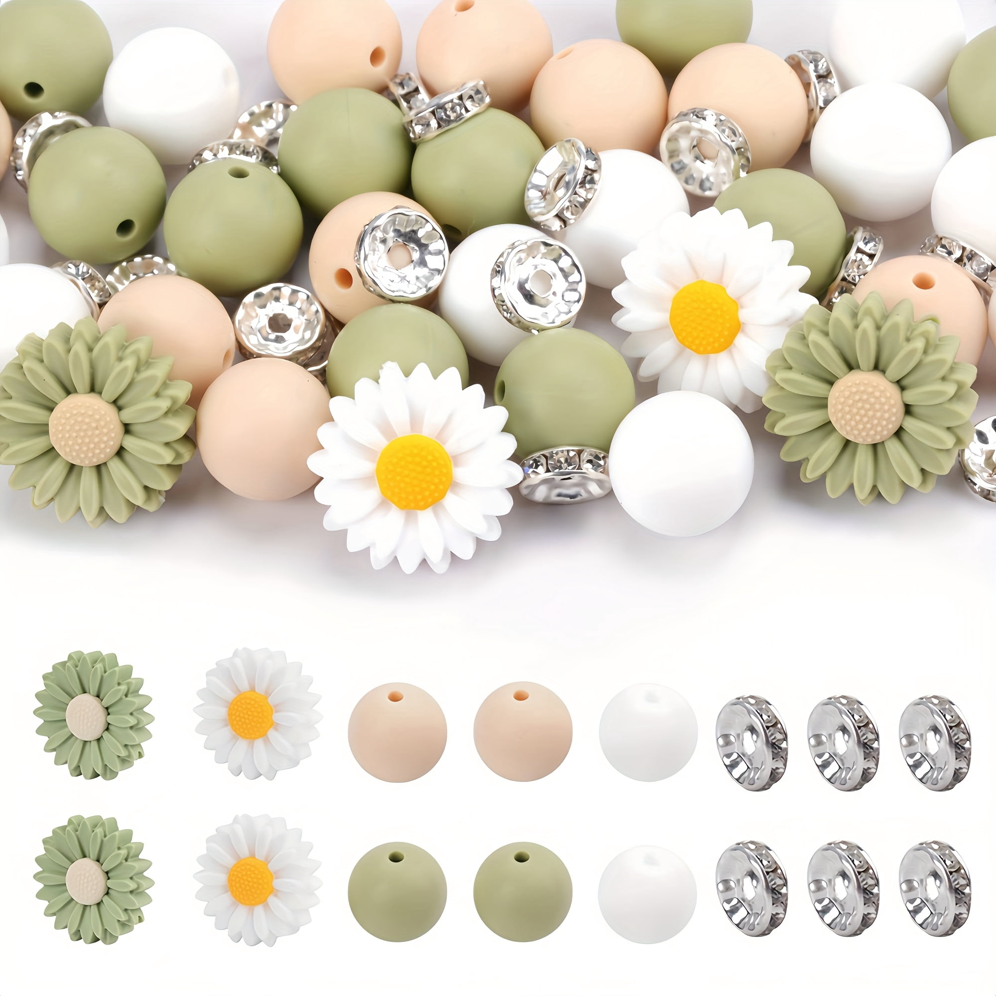 106pcs Daisy Silicone Jewelry Kit - Mixed Beads Set for DIY Crafts and Decor