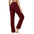 thumbnail image 4 of Women's Soft Fabric Yoga Pants with Pockets, Elastic Waist High Stretch Casual Fit, Solid Color Pants for Women, Workout Lounge Sports, Athletic Trousers | VerBelle,Wine L, 4 of 7