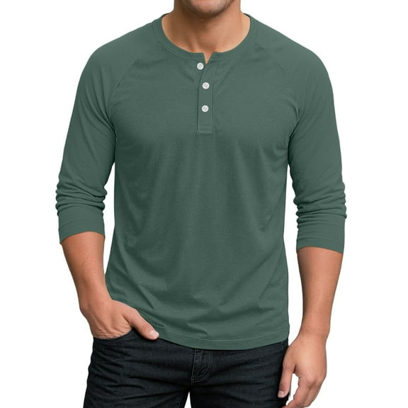 Hearthz Mens Casual Slim Fit T-Shirts Henley Shirts Raglan 3/4 Sleeve Jersey Baseball T Shirts ,Dark Green XXL