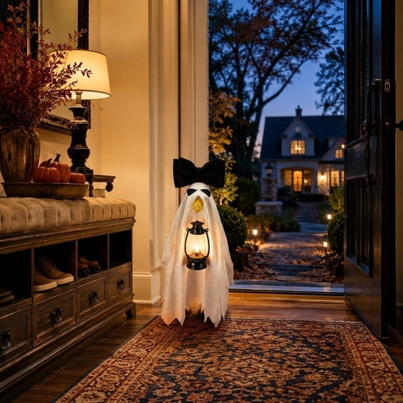 Halloween Ghost Porch Gooses Outfit Set Bow and Lanterns Porch Gooses Decor Outfit