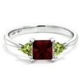 thumbnail image 2 of Gem Stone King 10K White Gold Red Garnet and Green Peridot 3 Stone Engagement Ring for Women (1.28 Cttw, Gemstone January Birthstone, Princess Center 5MM, Trillion 3.5MM, Size 8), 2 of 5