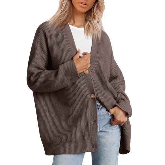 Cardigans pour Femmes 2023 Automne à devant Ouvert, Surdimensionnés, à Boutons, Col en V, Coupe Ample, Tricot Doux