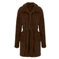 thumbnail image 3 of successthop Womens Plus Size Robe for Winter Two Side Fleece Fuzzy Pajamas Belted Collar Bathrobe with Pocket Brown XL, 3 of 5