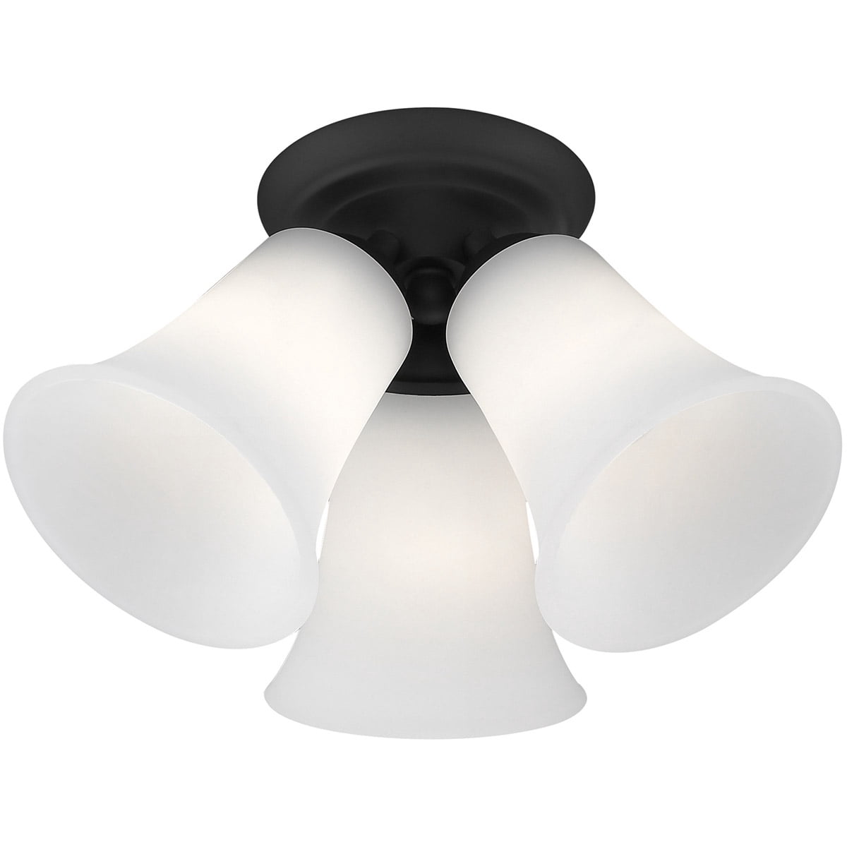 3 Light Black Ceiling Light fixture with Hand Blown Satin Opal White Glass Shade