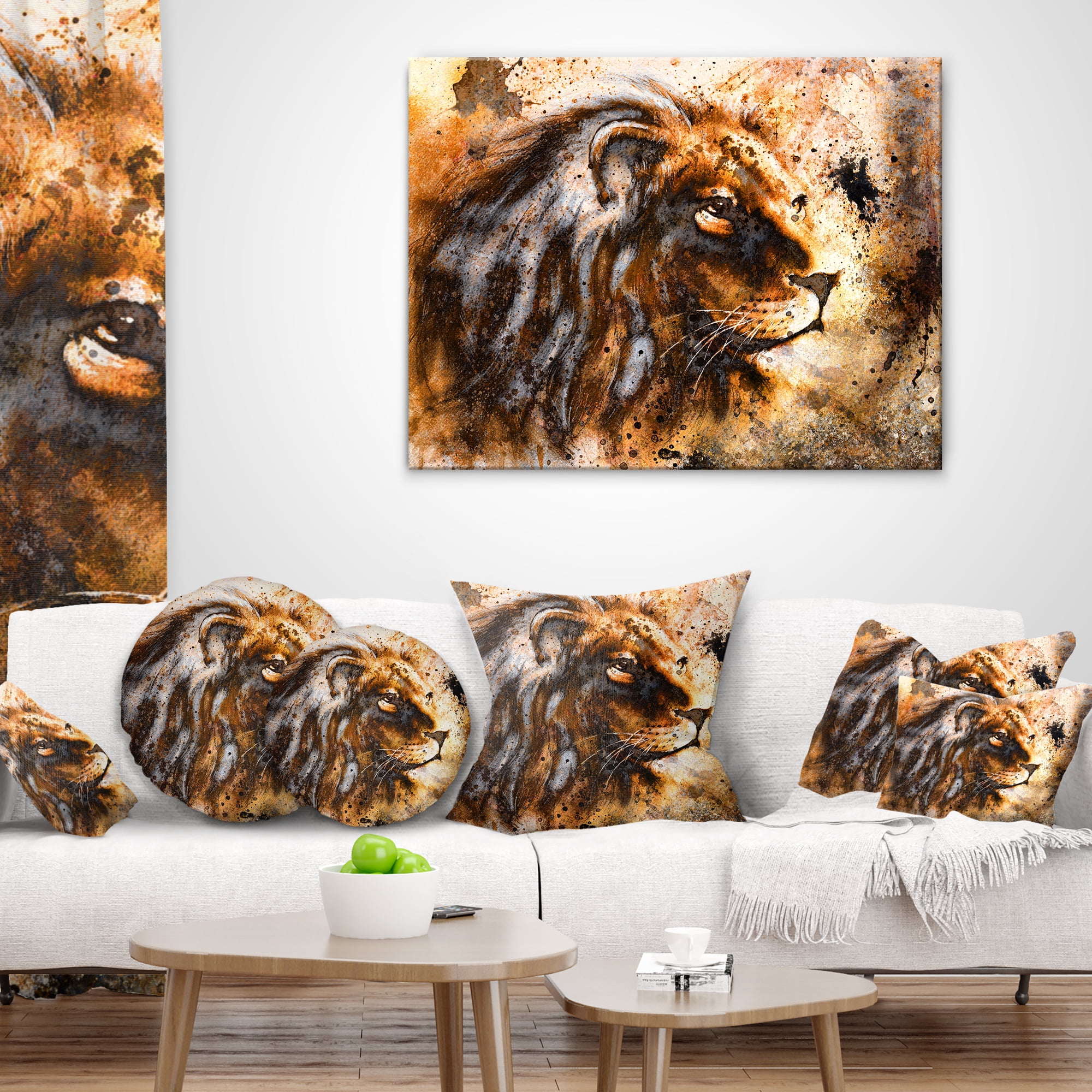 Designart Lion Collage - Animal Throw Pillow - 18x18