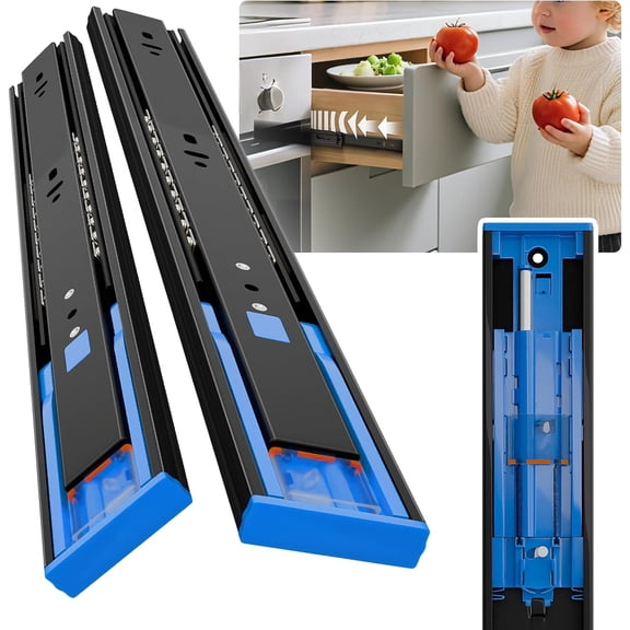 Push to Open Soft Close Drawer Slides 1 Pair 10 12 14 16 18 20 22 24 Inch 100 LB Load Capacity Side Mount 2/3 Full Extension Cabinet Runner Ball Bearing Kitchen Dresser Glide(Black, 10inch)