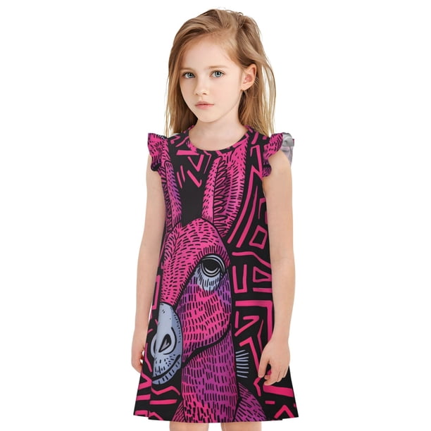 Fotbe ink Donkey Pop Art Vestido de Dormir para Niñas de 3 a 10 Años, Mangas Cortas, Estilo Princesa, Pijama Camisón con Mangas Voladas-Small