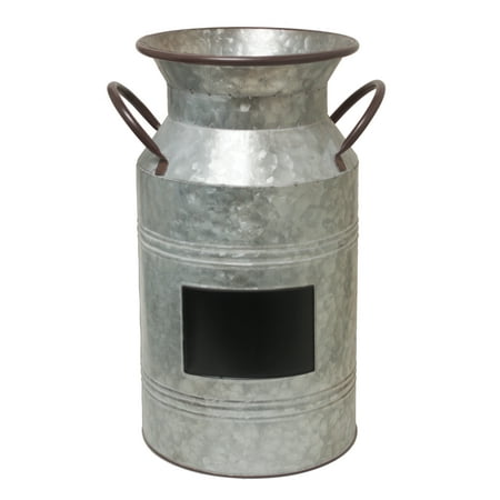 Elegant Expressions Decorative Metal Solid Print Milk Can Vase with Chalkboard, 15", Gray