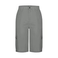 thumbnail image 3 of HKYNLAG Bermuda Cargo Shorts for Women Knee Length Casual Wide Leg High Waisted Hiking Work Summer Shorts with Pockets Gray L, 3 of 5
