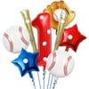 8 Pcs Baseball Balloons Set - Includes Baseball Foil Balloons, Baseball Glove Balloons, Baseball Bats Balloons, Number1 Balloon, Blue Red Star Balloons, Baseball Stickers for Baseball Party Supplies