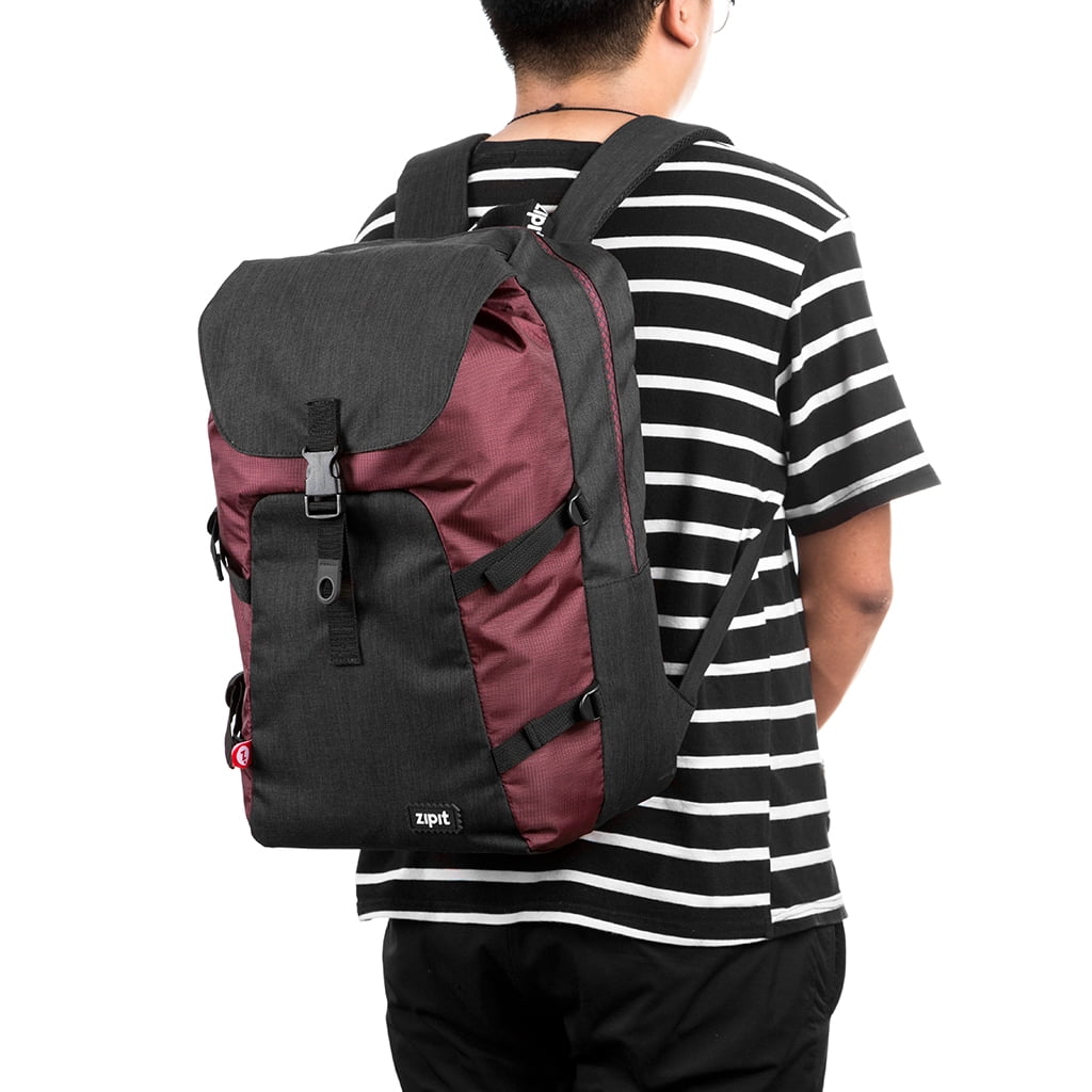ZIPIT Metro Backpack, High School and College Bag, Padded Laptop Compartment, Sturdy and Lightweight (Black & Dark Red)
