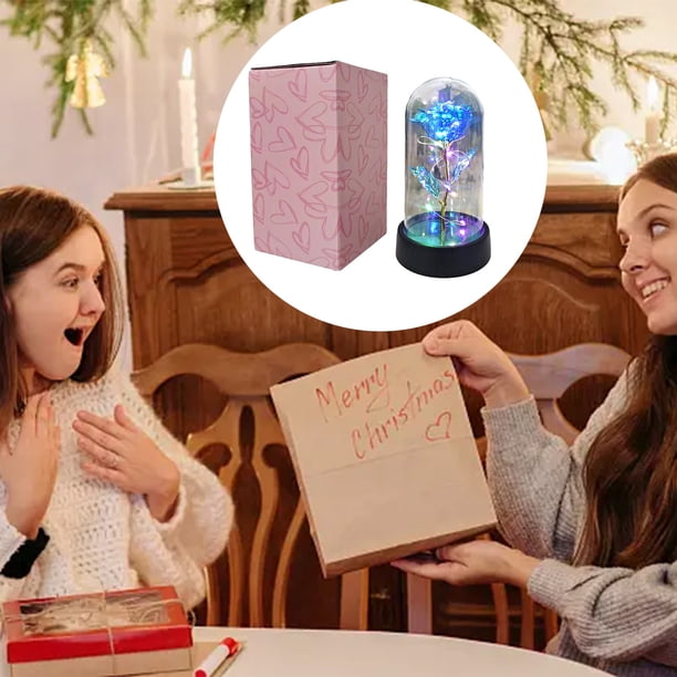 Xihbxyly Rosa Colorida con Cúpula de Cristal Iluminada Por Led, Rosa Galáctica Que Nunca Se Marchita, Decoración Romántica, Regalo Perfecto para San Valentín, Cumpleaños, Boda, Día de La Madre, 15 X