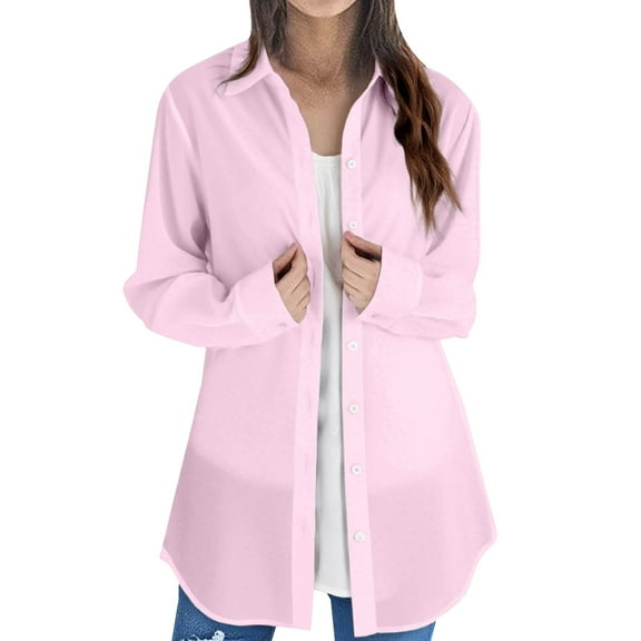 ZJXFGS Button Down Shirt Jackets for Women Basic Work Office Casual Tops Women Long Sleeve Plain Tops Plus Size Shirts Blouses Tops Silver XL