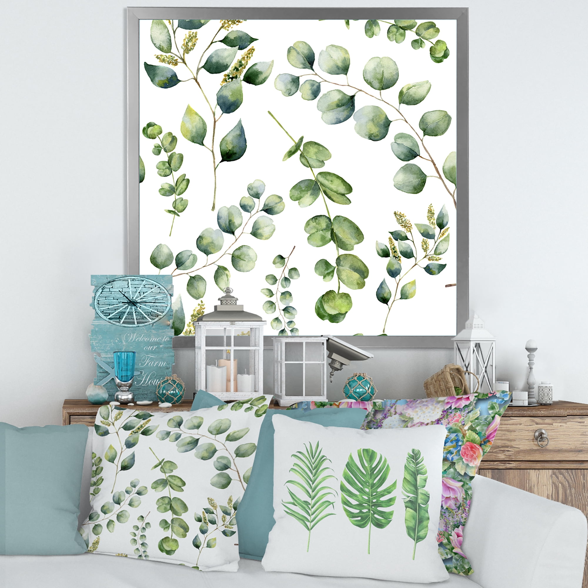 Designart 'Green Eucalyptus Plant Branches III' Traditional Framed Art Print