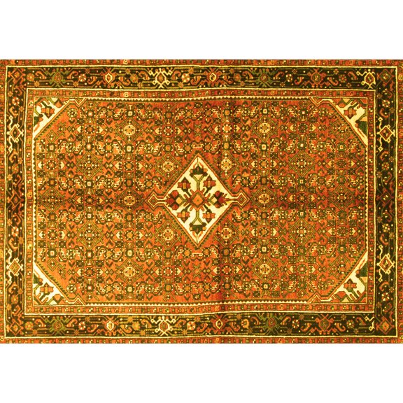Ahgly Company Machine Washable Indoor Rectangle Persian Yellow Traditional Area Rugs, 5' x 7'