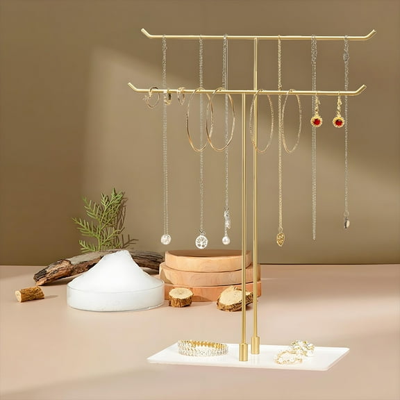 Necklace Holder Jewelry Stand Organizer for Necklaces and Bracelets, Metal Display Stand, Gift for Women, Ideal for Home, Bedroom, or Vanity, Gold