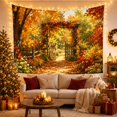 thumbnail image 3 of Rustic Wooden Gate on an Autumn Forest Path, Peaceful Farmhouse Style for Nature Lovers, Rustic Wall Art, Housewarming Gift, Tapestry Wall Hanging for Entryway and Living Room, 3 of 7