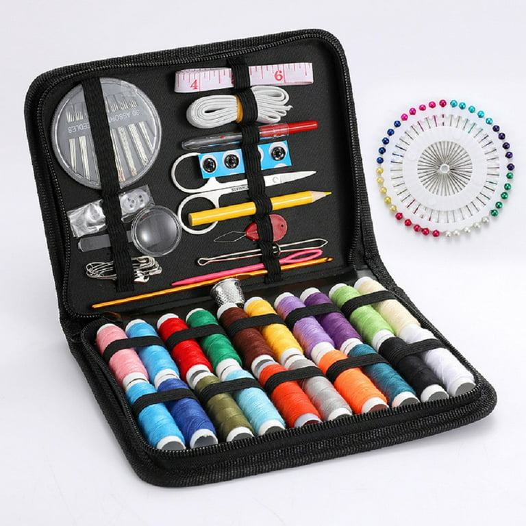 Qishi Sewing Kit with Carrying Case, 126 Pcs Sewing Supplies for Home Travel, Portable Sewing Thread with Needle and Thread Kit with Scissors, Thimble