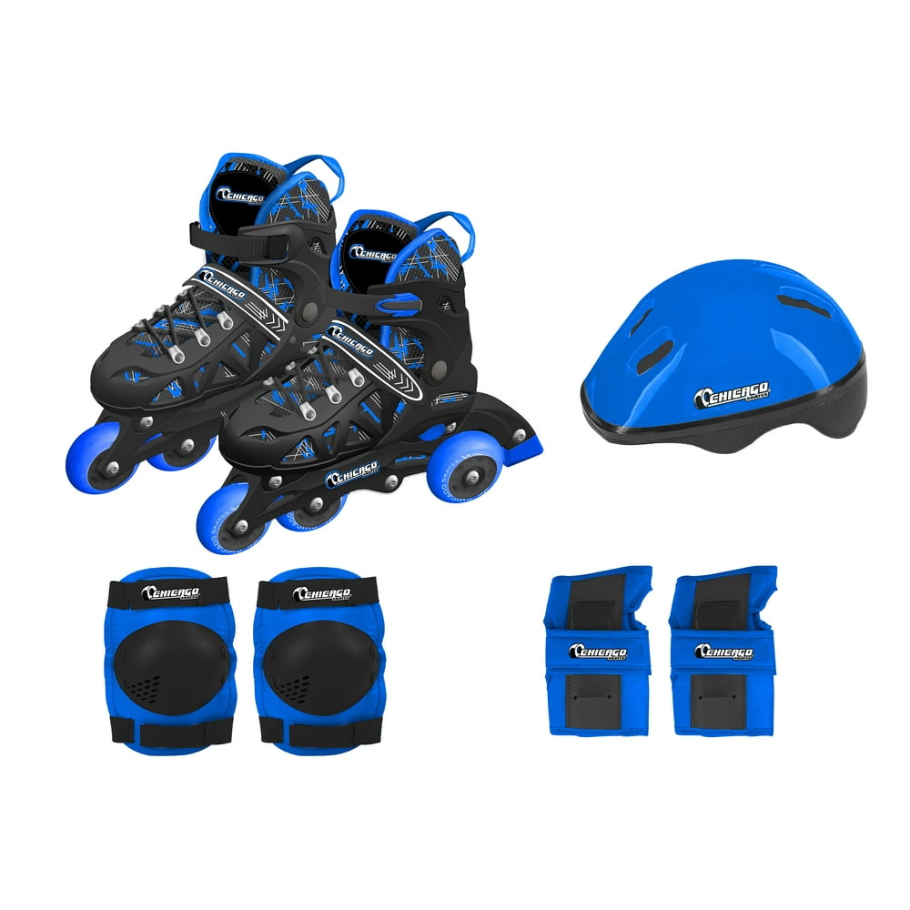 Chicago Skates Adjustable Inline Training Skate Combo Set Black/Blue/White Includes Skates