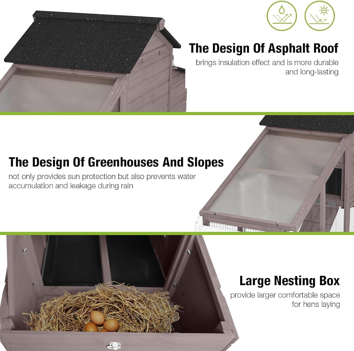 Chicken Coop Mobile Chicken House On Wheel Outdoor Rabbit Hutch for 2-4 Chickens 67"(Brown)