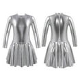 thumbnail image 1 of YONGHS Kids Girls Shinny Metallic Ice Skating Dress Long Sleeve Leotard Dancewear Silver 14, 1 of 7