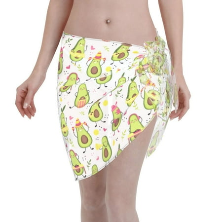 Adobk Women Beach Sarong Bathing Suit Avocado Playing Music Print Wrap Skirt Sheer Bikini Swimsuit Cover Ups For Swimwear
