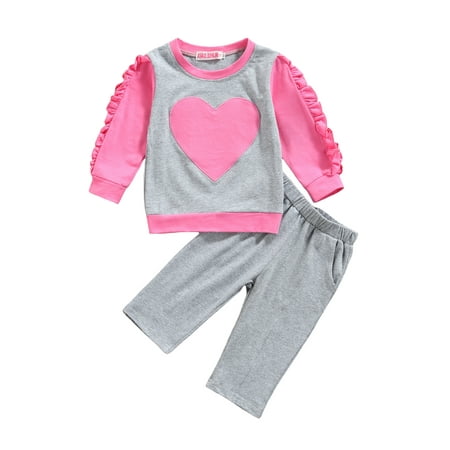 

IZhansean Toddler Baby Girl Clothes Fall Outfits Heart Long Sleeve Pullover Top Sweatpants 2Pcs Outfits Rose Red 6-12 Months