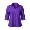 thumbnail image 2 of Women 3/4 Length Sleeve Shirts Lapel V Neck Solid Color Summer Tops Soft Cotton Casual Loose Fit T-Shirts (S, Purple), 2 of 7