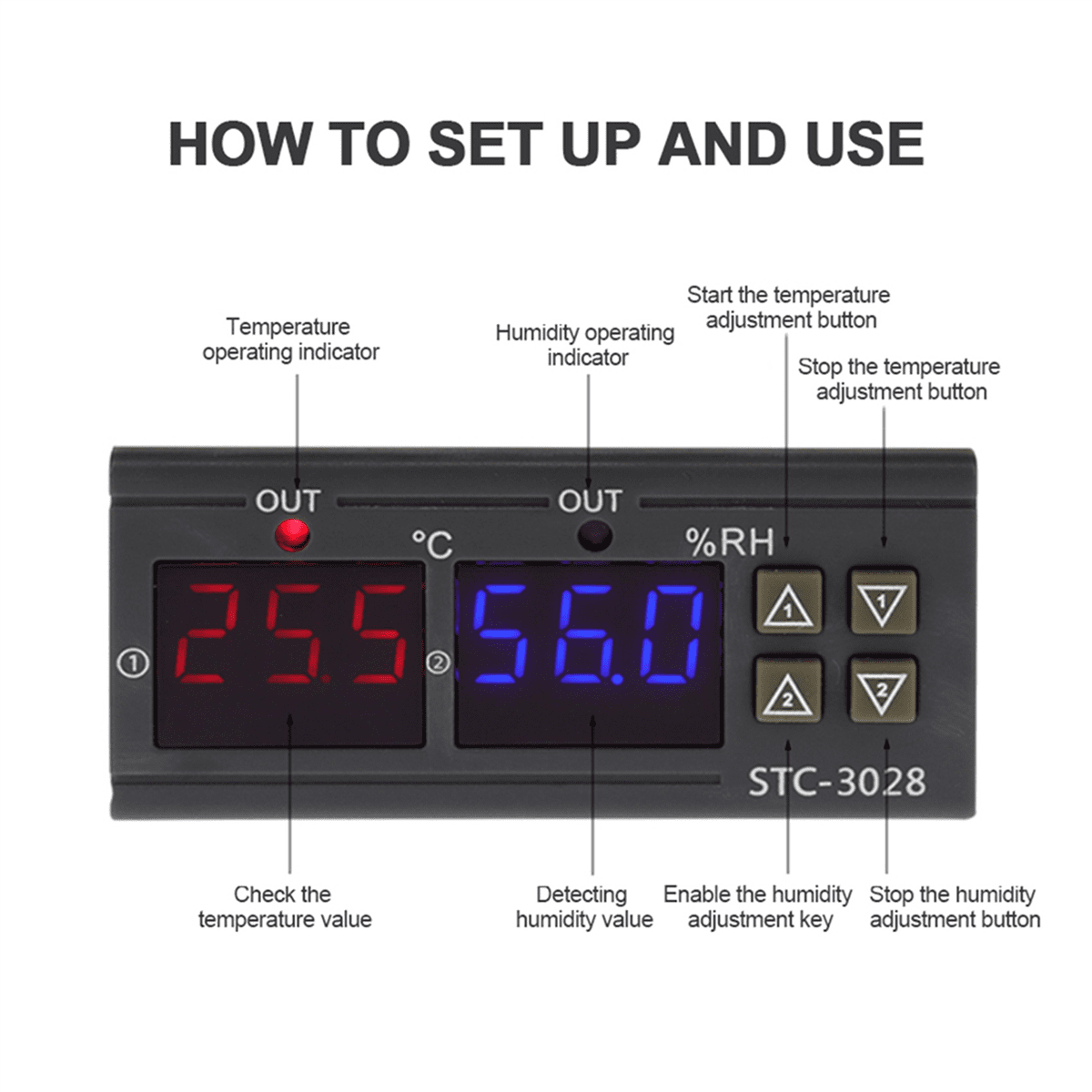2X DC 12V Dual Digital Thermostat Temperature Humidity Control Thermometer Hygrometer Incubator Controller -3028