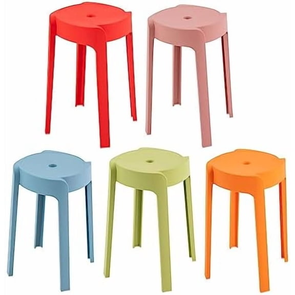 5-Pack Stackable Stools, 18-Inch Plastic Chairs with 250lb Capacity, Multicolor Modern Stools for Kitchen, Bar, Office & Dorm Room$$Office