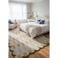 thumbnail image 2 of Handmade Wool Area Rug with Scalloped Edges, Modern Geometric Checkered Pattern, Soft Thick Carpet for Living Room Bedroom Kids Room, 10x14 ft, Gold, 2 of 4