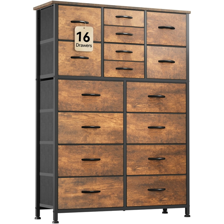 Dextrus Modern 16 Drawer Wood Dresser, Large Chest for