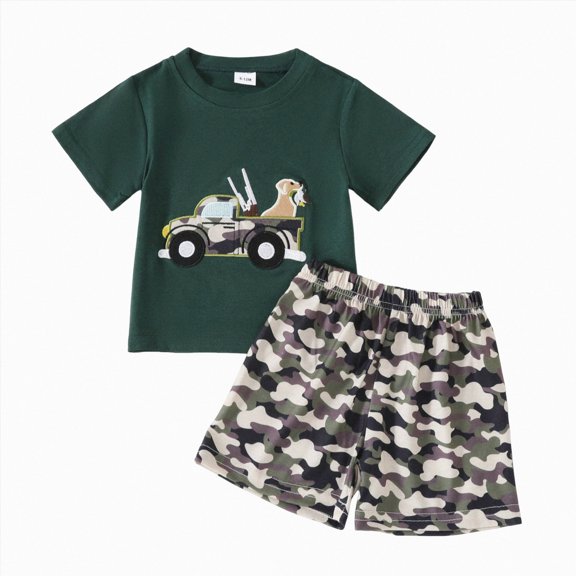 UngA Toddler Baby Boys Summer Clothes 3 6 12 18 24 Months 2T 3T 4T 5T Boys Outfits Letter Print Short Sleeve Tops Camouflage Shorts Outfits(Green,2-3 Years)