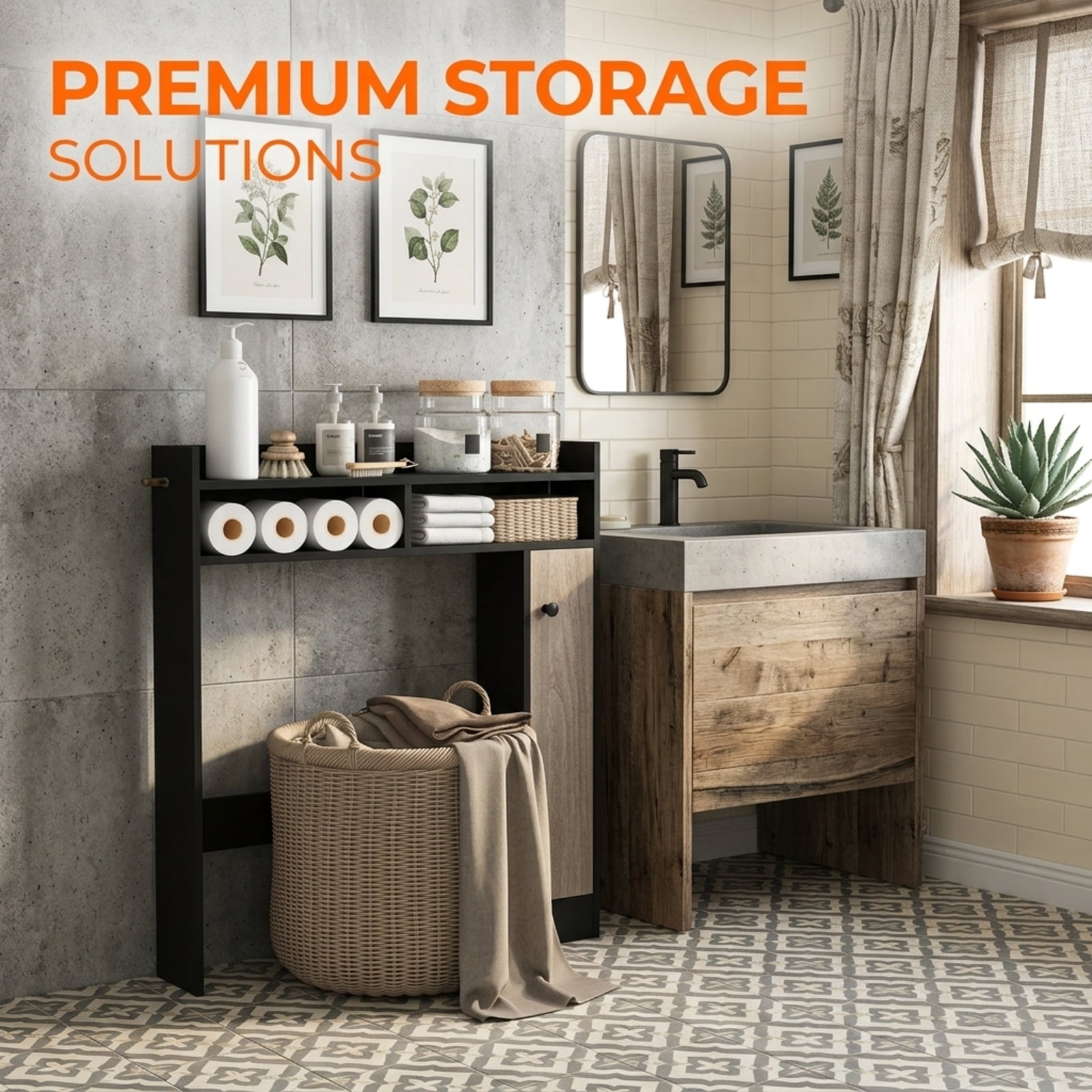 Vebreda Over the Toilet Storage Organizer with 2 Adjustable Shelves and Reinforced Bottom Bar for Bathroom Laundry Room Space Saving, Black