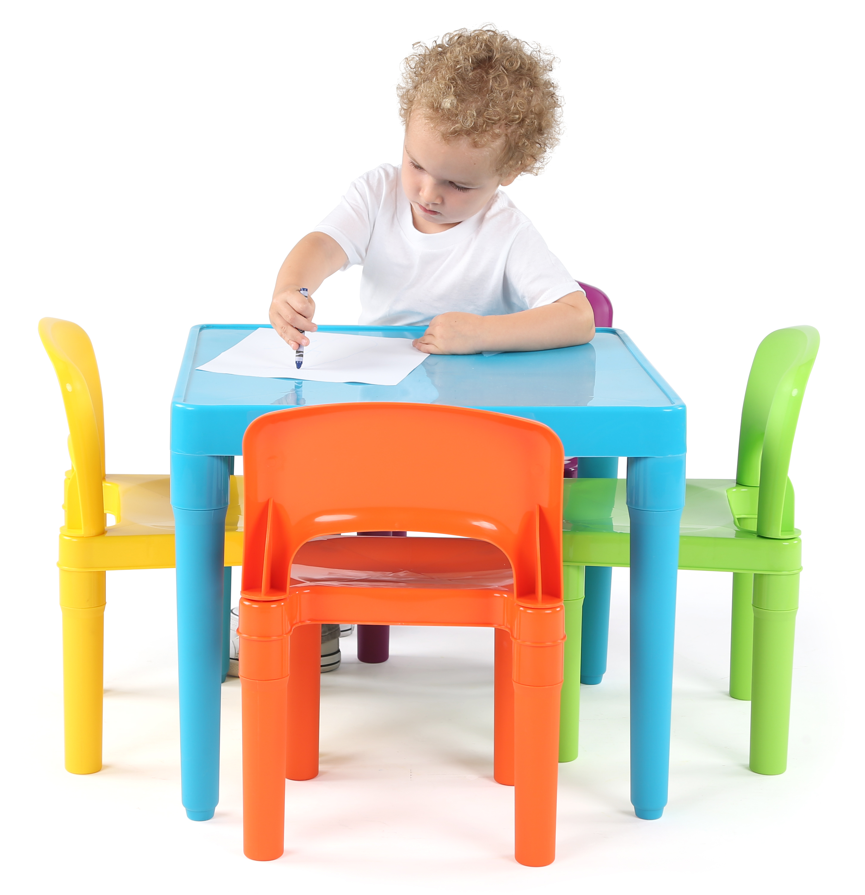 Humble Crew Kids Lightweight Plastic Table and 4 Chairs Set, Square, Blue/Orange/Green/Yellow/Purple - image 4 of 6