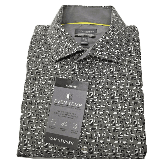 Van Heusen Men's Dress Shirt Slim Fit Stretch, Storm Camo [16-16.5-32/33]