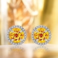 thumbnail image 2 of JeenMata Pendientes de Botón con Halo de Citrino de Talla Redonda de 1,25 Quilates con Piedra Natal de Noviembre en Oro Blanco de 18 K sobre Plata, 2 of 5
