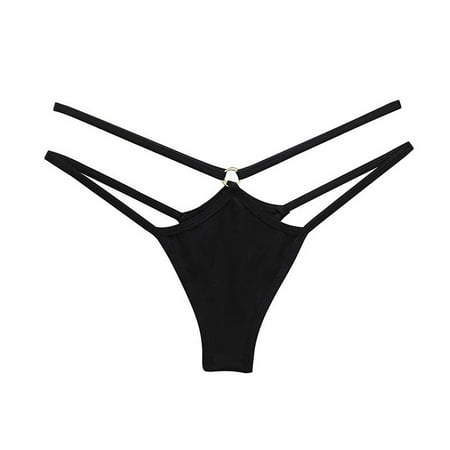 

BIZIZA Womens Thongs Strappy Underwear Cut Out Seamless Sexy Low Rise Panty Black L