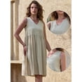 thumbnail image 2 of DARING DIVA Women's Linen Sleeveless Casual V Neck Button Front Dress S Beige, 2 of 6