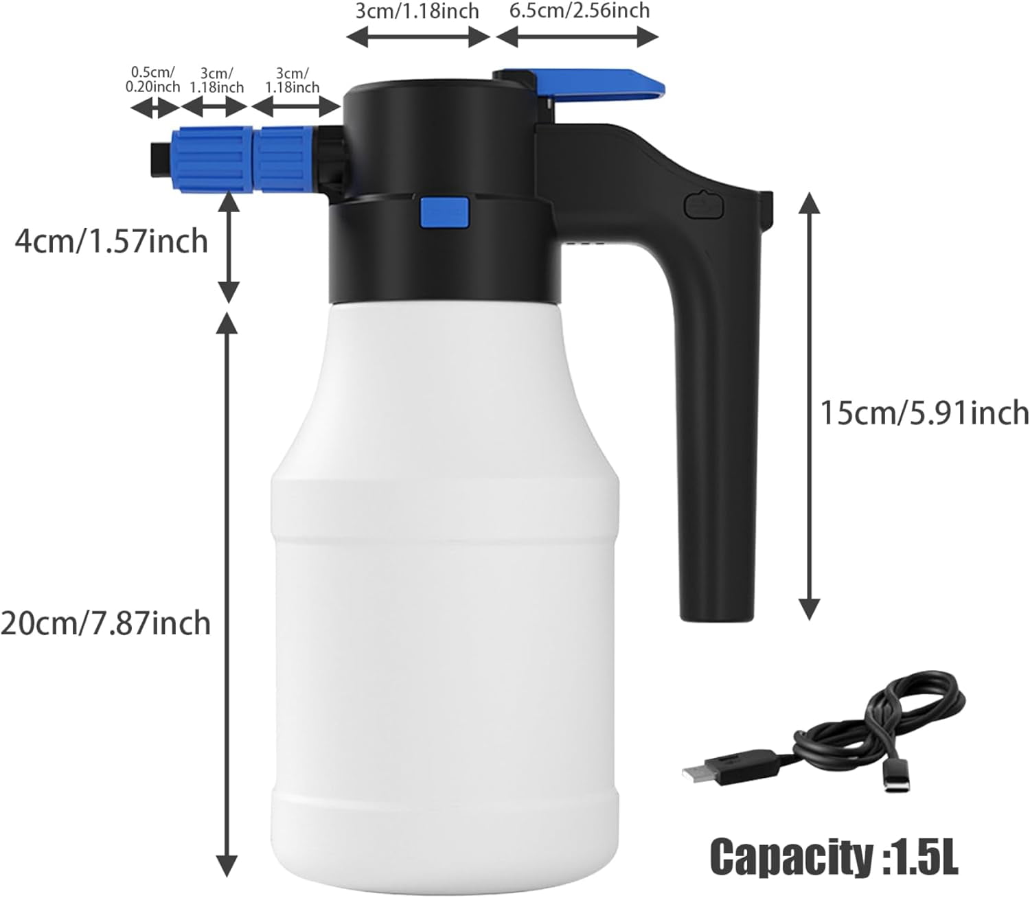 Car Foam Sprayer 1.5L Handheld Electric Foam Sprayer Type-C PP PE Rechargeable Cordless High Pressure Spray Bottle for Car Cleaning Watering