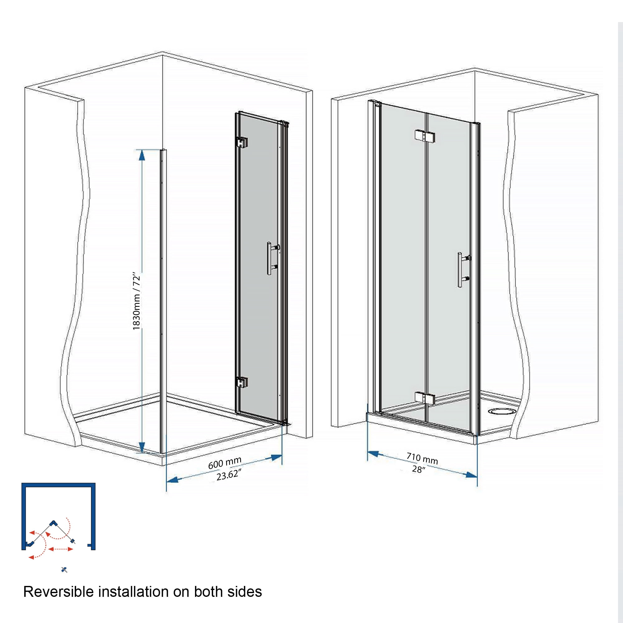 Leumius 28-29" x 72" Bifold Shower Door,Half Frame Shower Door,1/4"(6mm) Tempered Glass with Matte Black Aluminum Frame