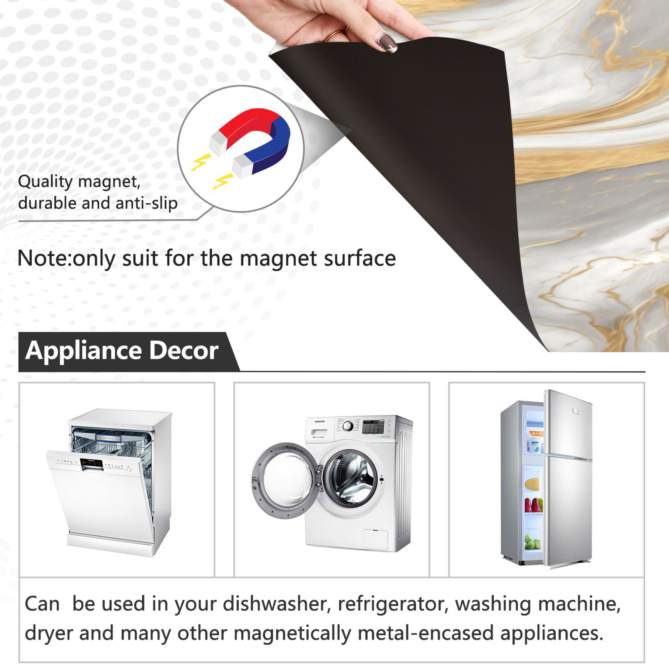 Dishwasher Magnetic Refrigerator Magnet Cover Sticker Home Decorative 23"x26" Gold and White Marble