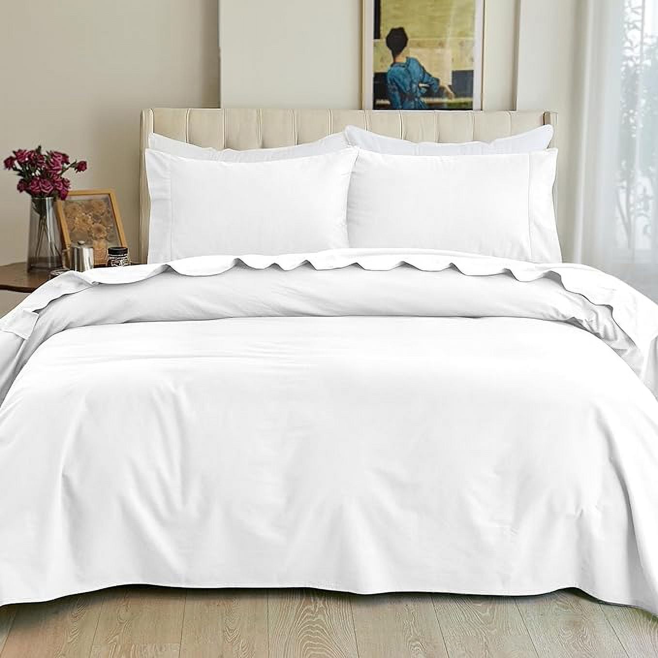 4-Piece Cotton Flannel Sheet Set, Deep Pocket Fitted, Twin, White