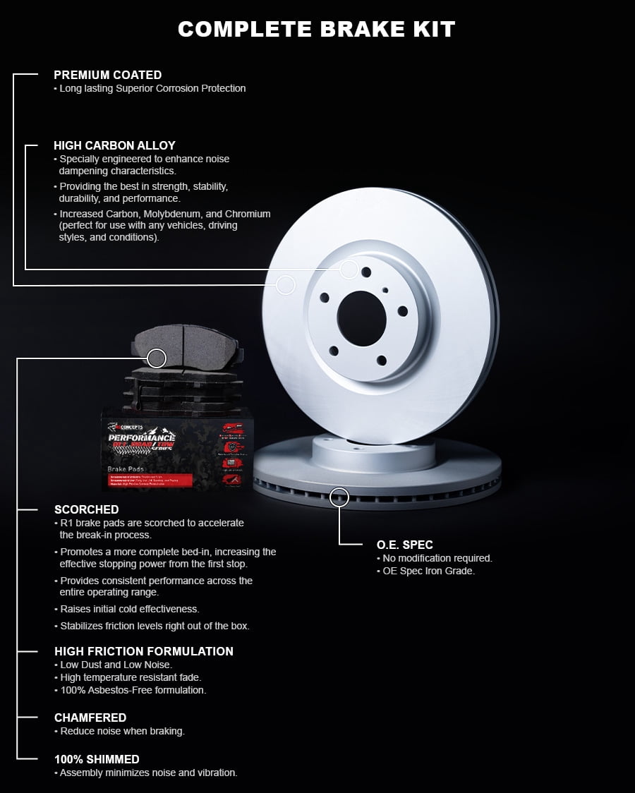 R1 Concepts Front Brakes and Rotors Kit |Front Brake Pads| Brake Rotors and Pads| Performance Off-Road Brake Pads and Rotors WDVN1-48030