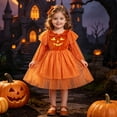 thumbnail image 2 of Girls Hooded Pumpkin Witch Sparkle Tulle Halloween Costume Dress, Kids Party Dress Up Costume for Trick-or-Treat Fall Birthday (5#Orange/12-18 Months), 2 of 9