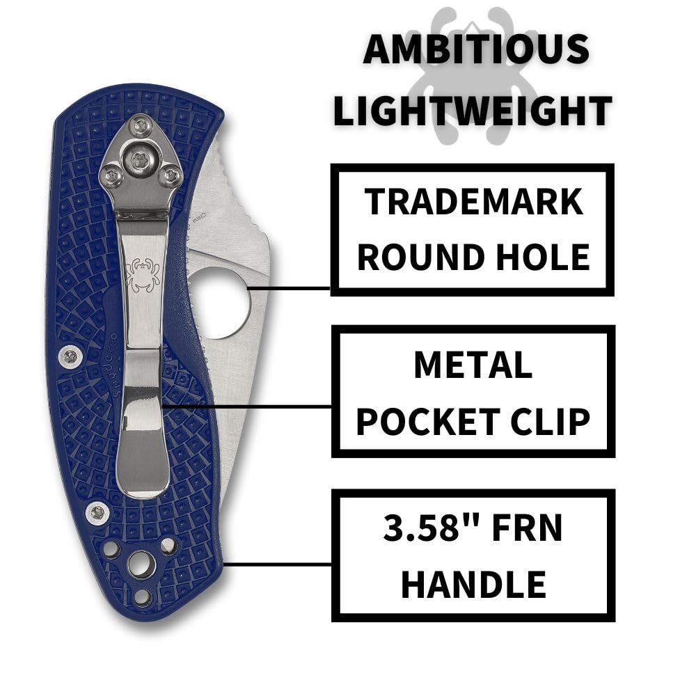 Spyderco C148SBL Ambitious 2.31" Serrated Blade Blue Handle Folding Knife