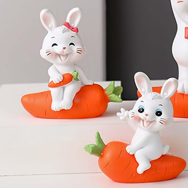 2x Carrot Bunny Figurines Miniature Rabbit Statue for Bookshelf Arrangement  