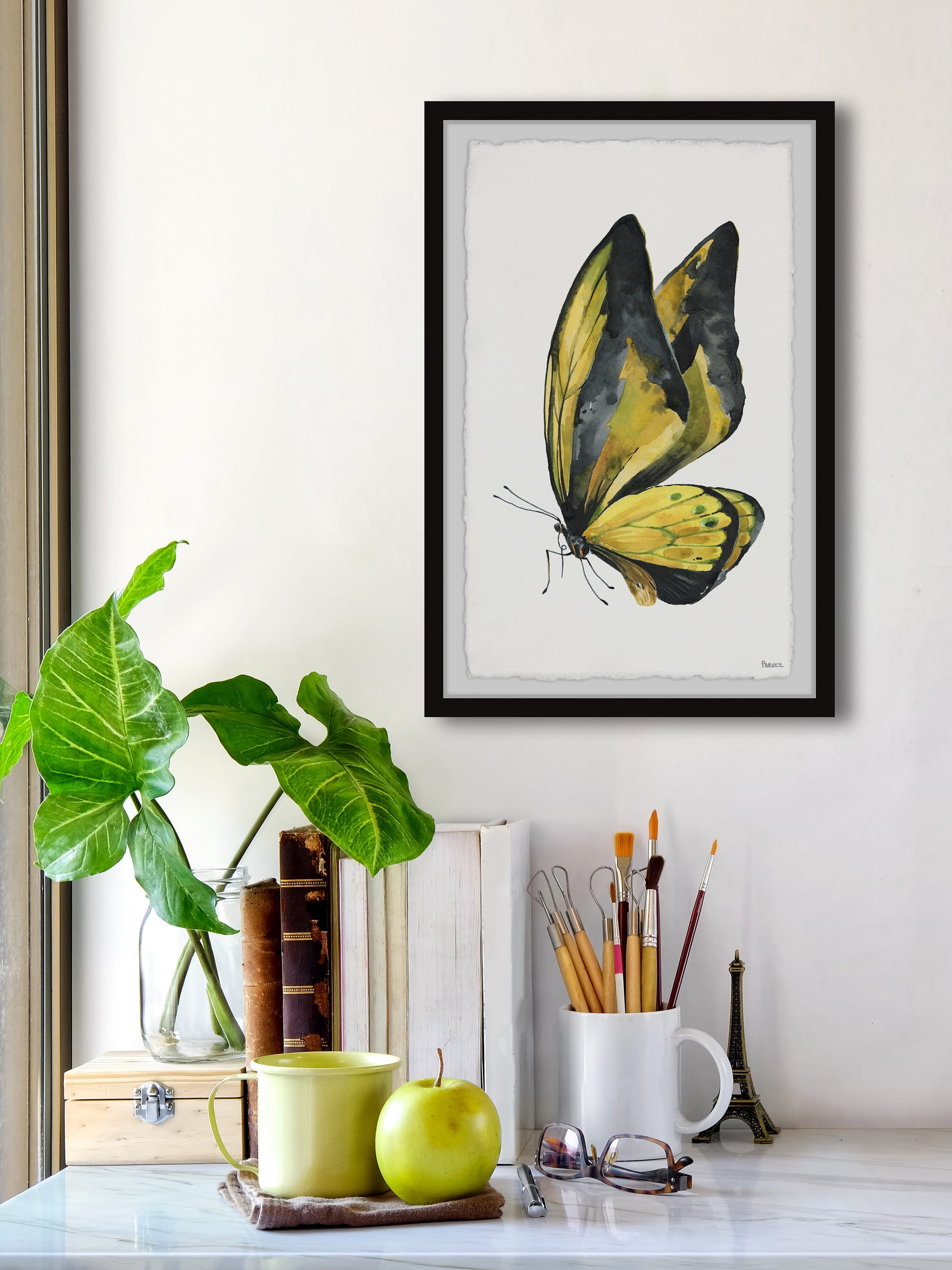 Parvez Taj "Black and Yellow Mariposa" Framed Painting Print