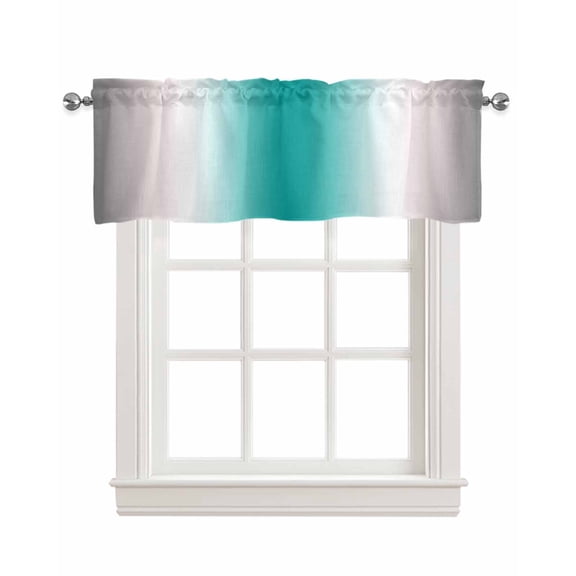 Gray Teal Green Kitchen Valances for Windows Farmhouse Linen Window Valance Curtain for Living Room Window Treatment Modern Gradient Geometric Valance Rod Pocket Topper Drape, 42 x 18 Inch