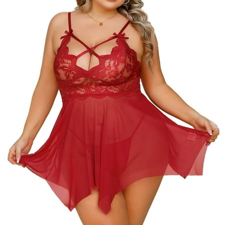 CaiDieNu Plus Size Lingerie for Women  Nightdress Lace and Mesh Chemise - Sizes XL